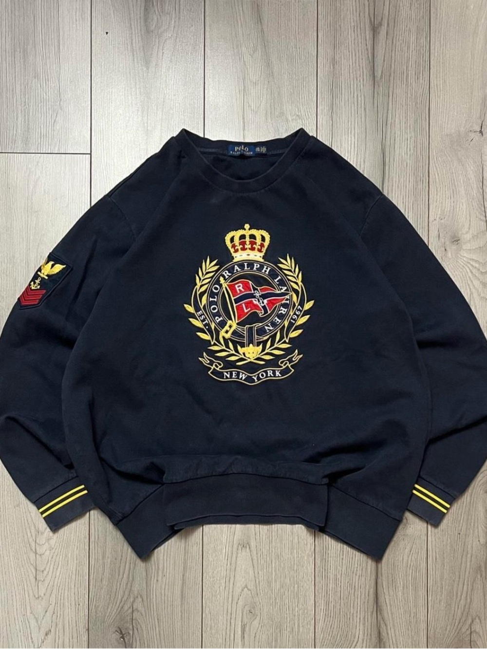 Polo by Ralph Lauren Navy Blue Crewneck Sweater with Gold Crest